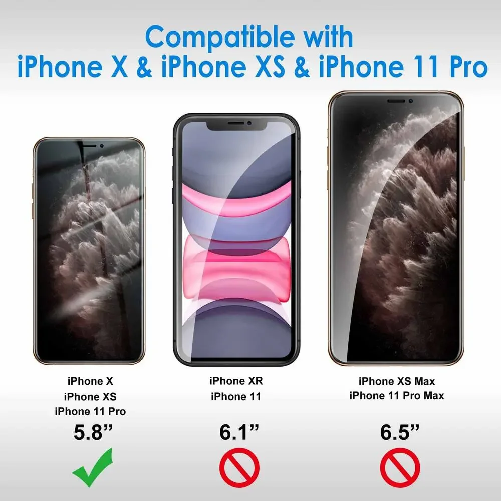 NIB JETech Privacy Screen Protector iPhone 11 Pro/X/XS 5.8” 2-Pack 1052-SP-4